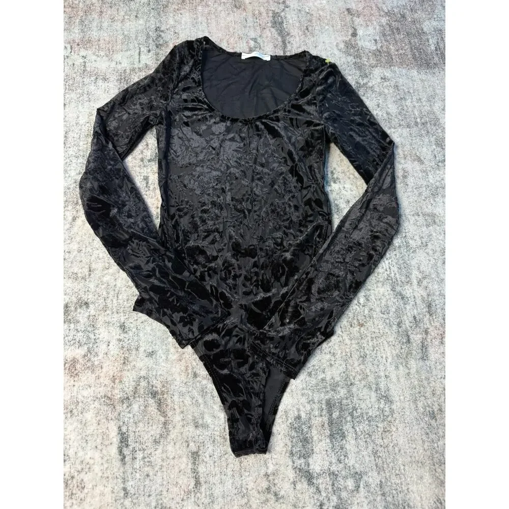 Ces Femme Free People Floral Burnout Velvet Bodysuit Black Sz S Goth WhimsyGoth